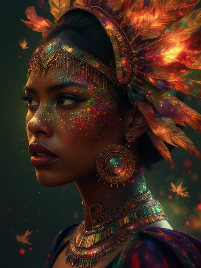 Sensual Shaman Woman Portrait with Tribal Jewelry