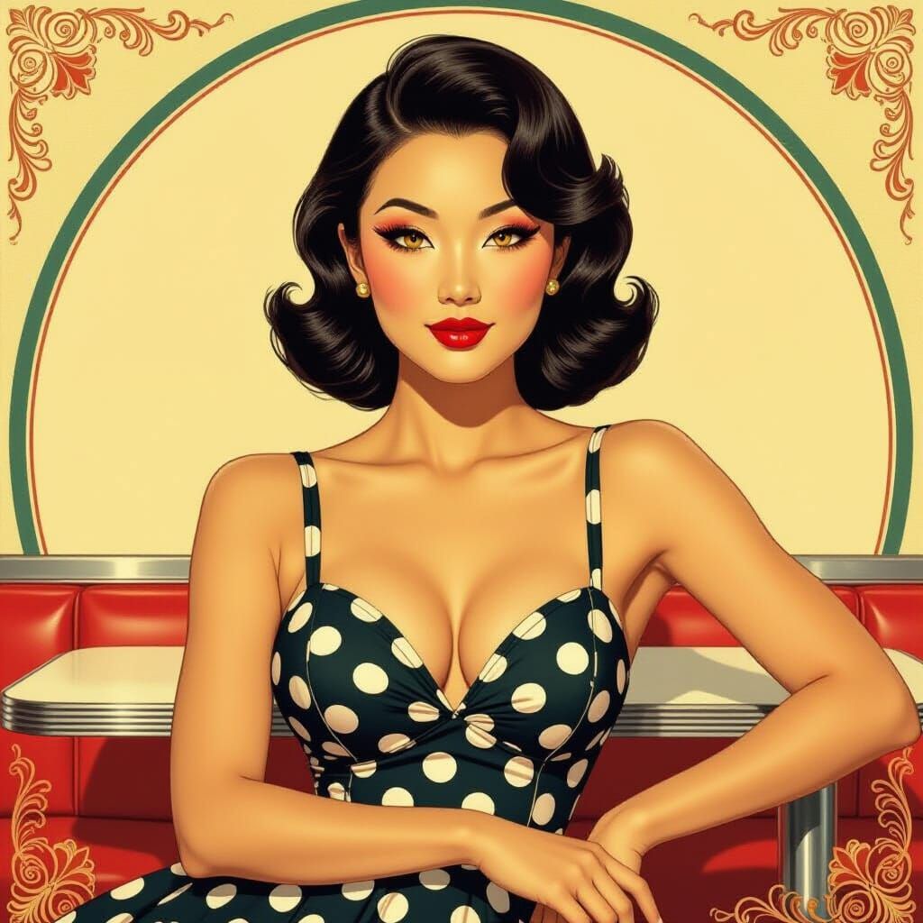 Retro Pin-Up Girl in 1950s Diner