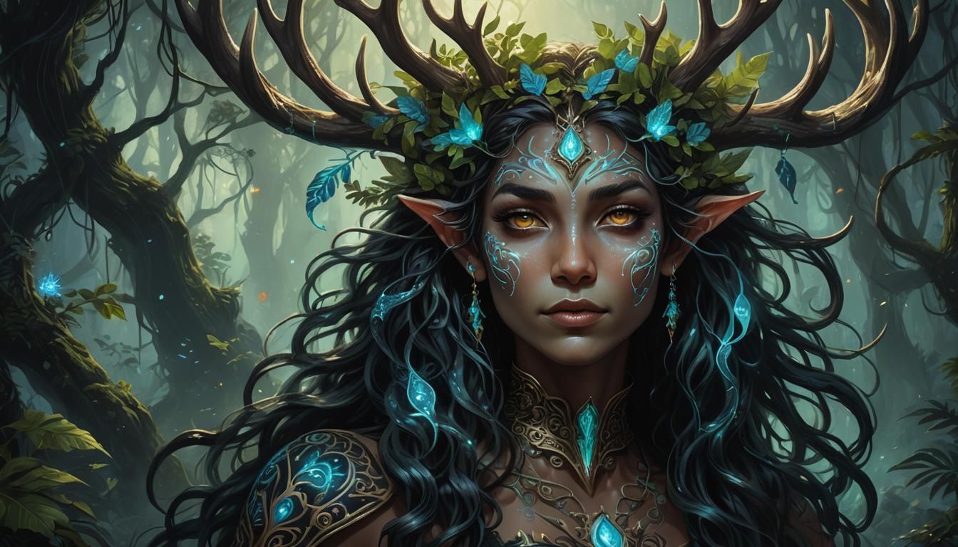 Dark Fantasy Deer Elf Portrait in Oil Painting Style