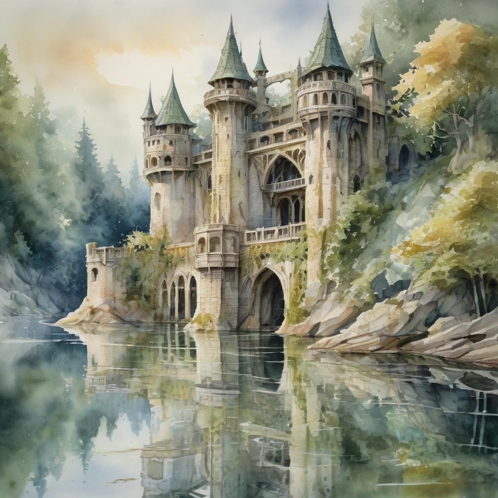 Elven Fortification Wall in Expressive Watercolor