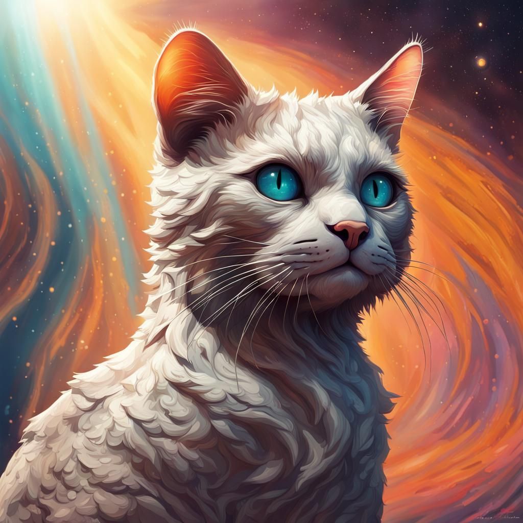 Giant Moon Kitten in Space: Hyperrealistic Concept Art