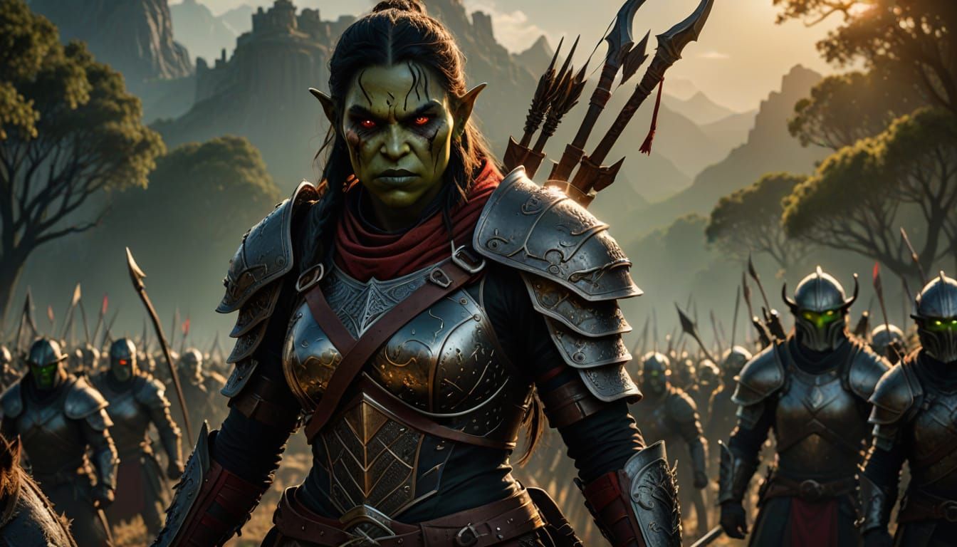 Ethereal Female Orc Archer in Battle Armor