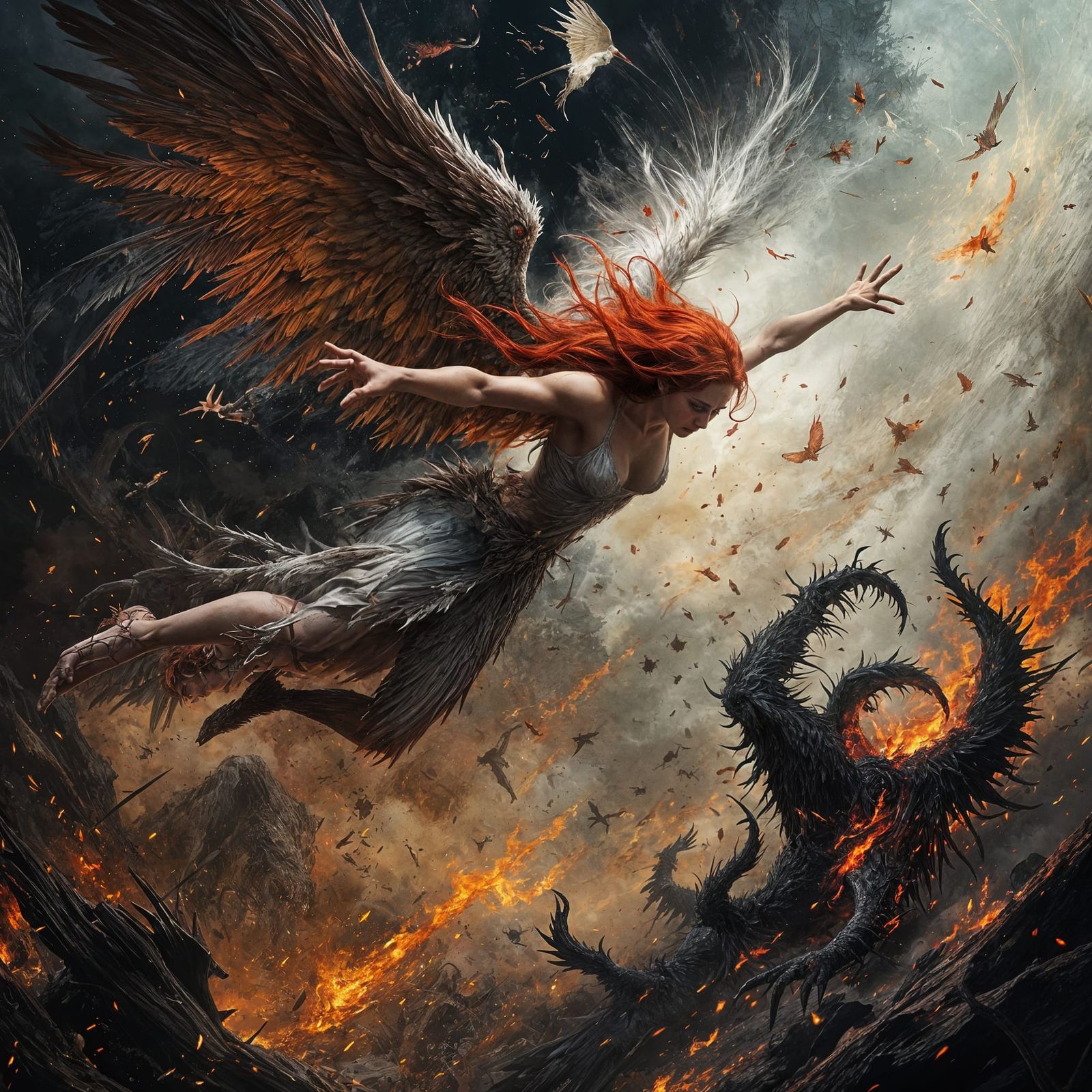 Fiery Fallen Angel Battles Malevolent Demon