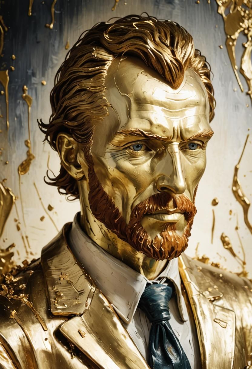 Golden Statue in Post-Impressionist Style