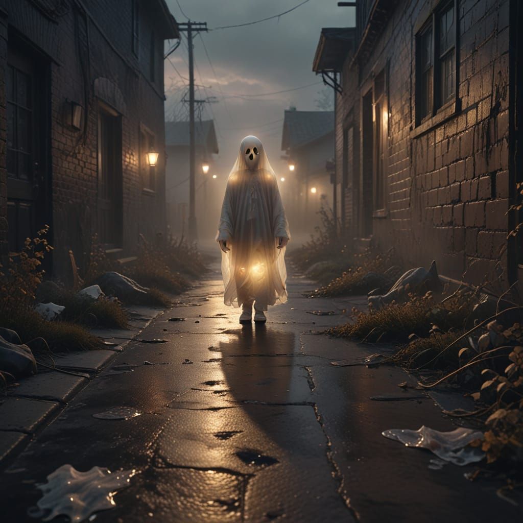 Ethereal Child Ghost Wanders Desolate Street