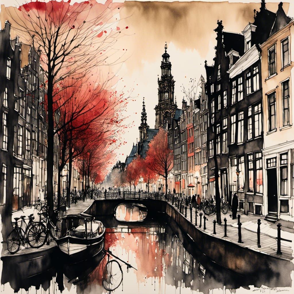 Amsterdam's Bloemgracht in Detailed Pen and Ink