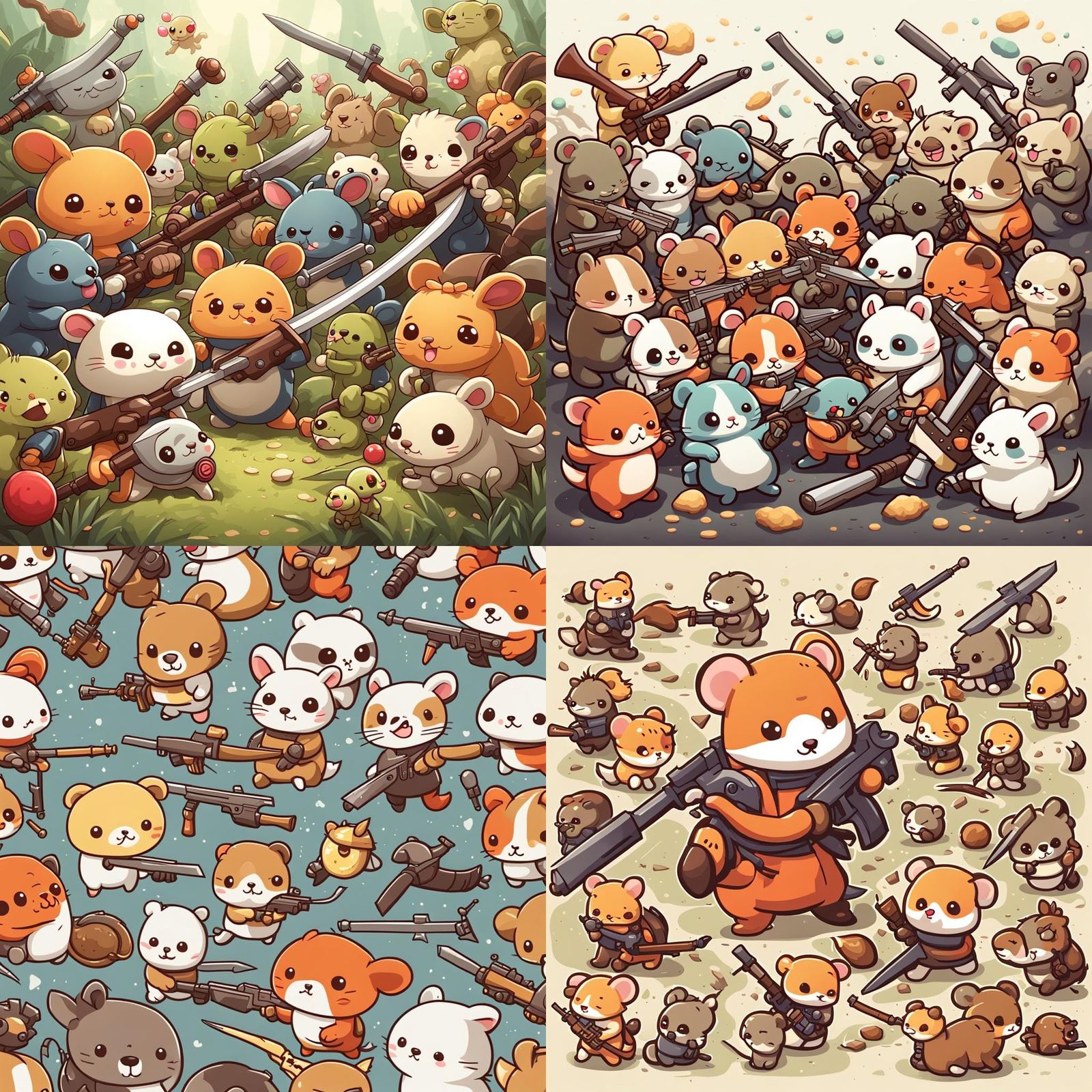 Cute Animals Fighting with Tiny Weapons