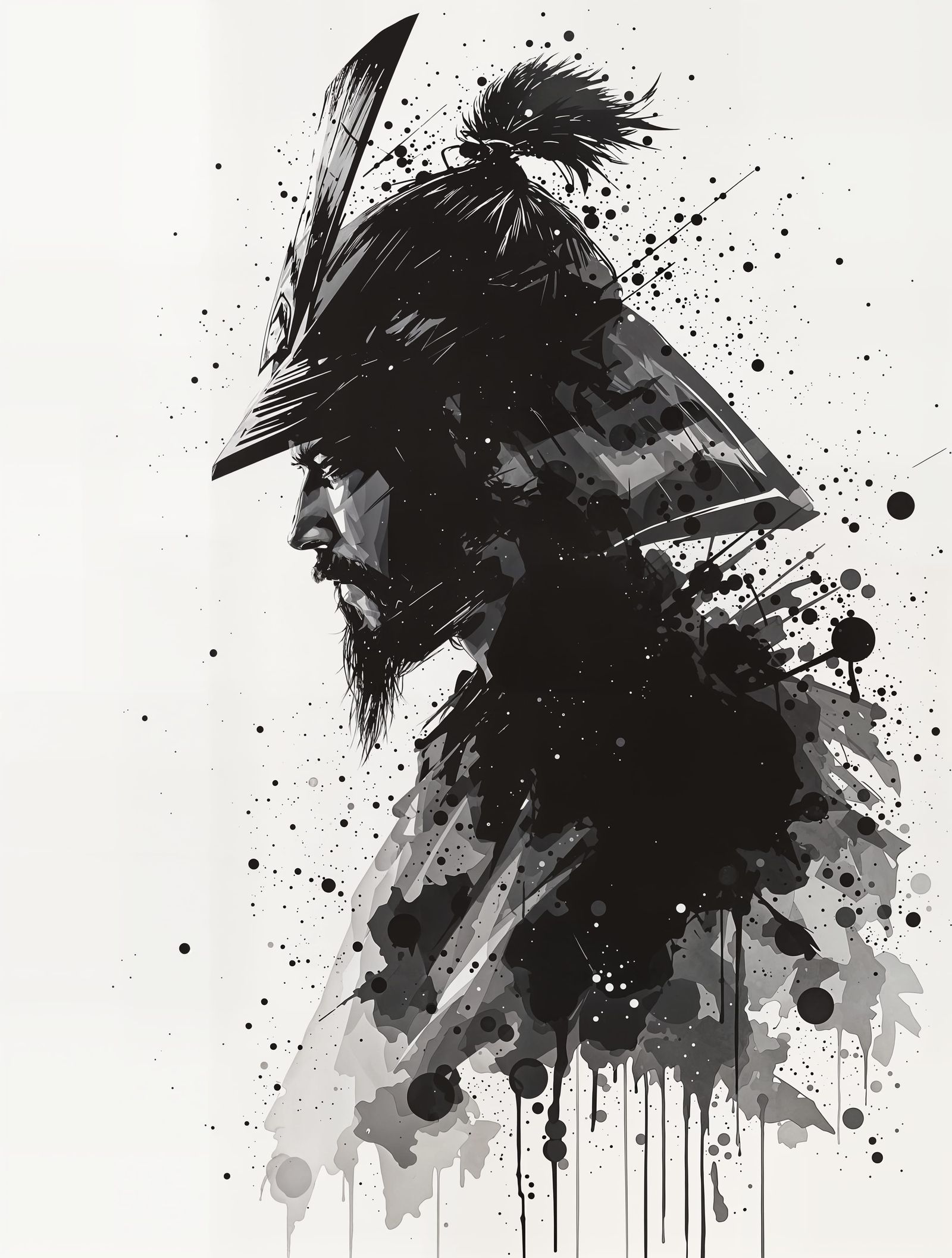 Ink Wash Samurai with Dynamic Expression