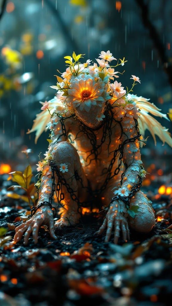 Ethereal Glowing Figure in Sci-Fi Landscape