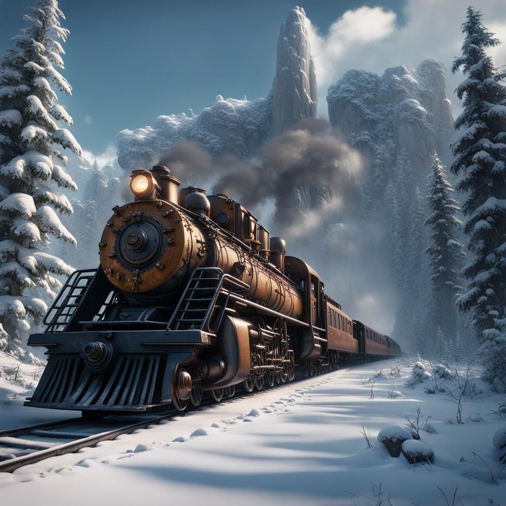 Train in Snowy Forest: Detailed Matte Painting