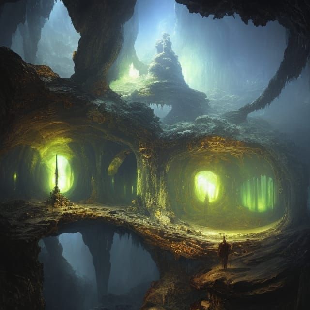 Mystical Ballroom Inside Cave Grotto: Epic Fantasy Art