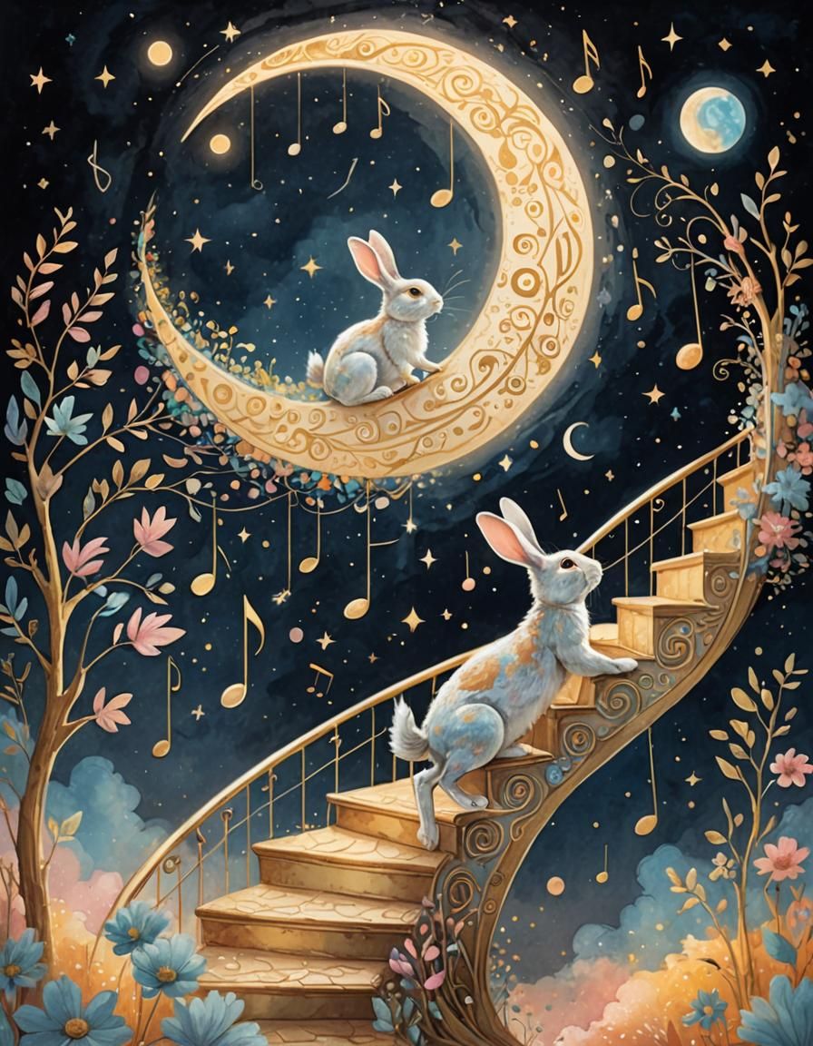 Rabbit Climbs to Moon on Musical Stairs