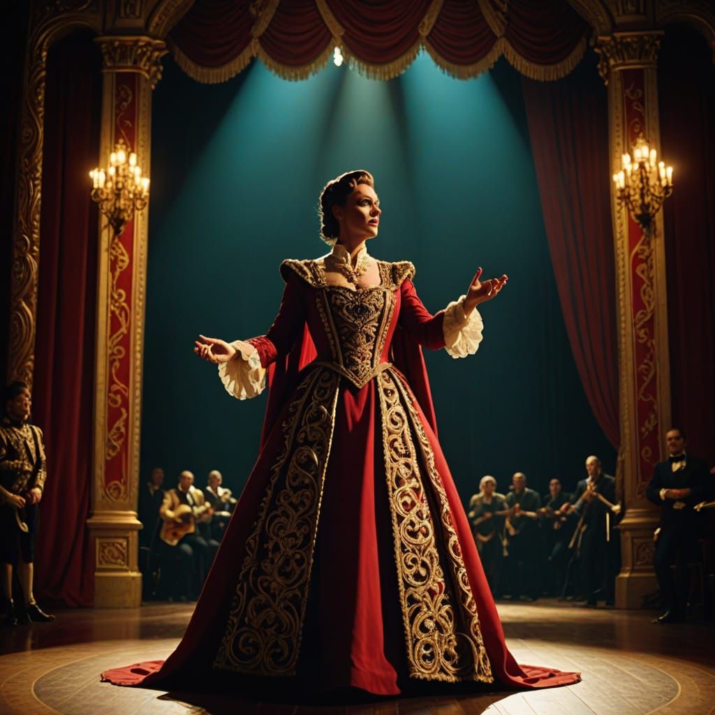 Dramatic Opera Singer on Stage in Cinematic Style