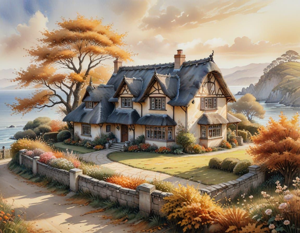 Charming Thatched Cottage Amidst Autumnal Serenity