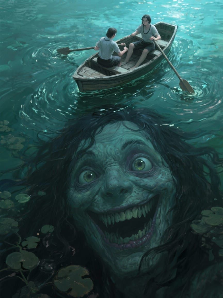 Giant Submerged Face Threatens Rowboat