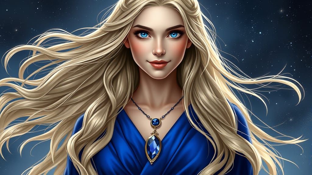 Lovely Norse Goddess in Royal Blue Robe