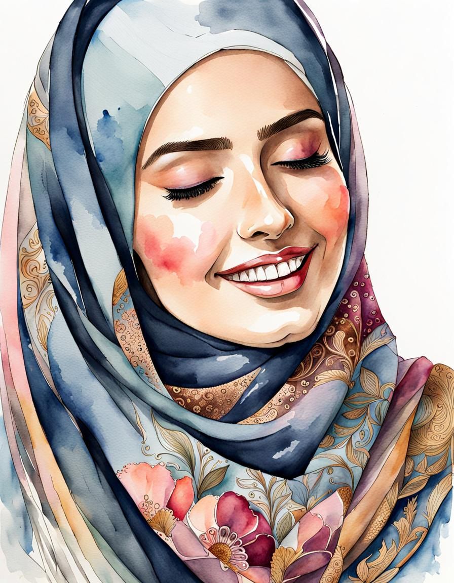 Cute German Hijabi Woman with Closed Eyes