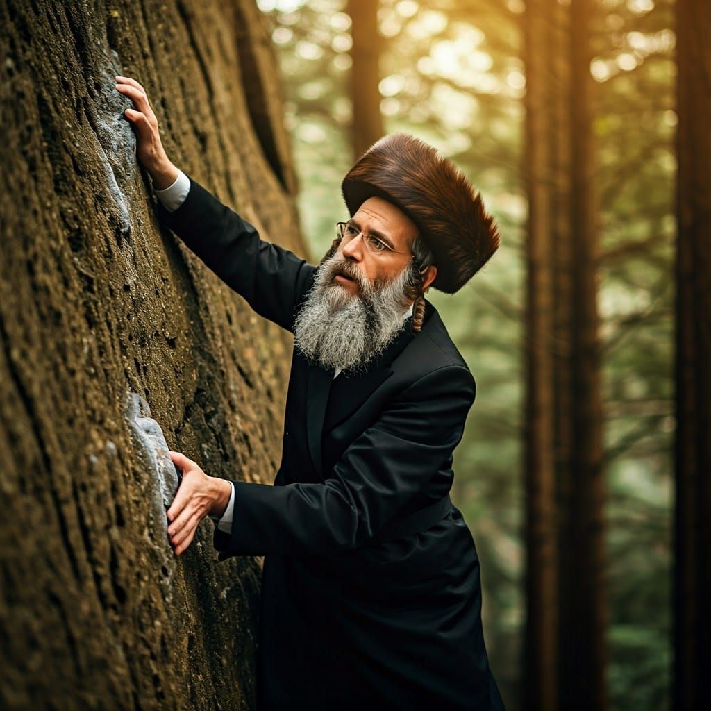 An ultra-Orthodox Jewish man with wigs and a black kippah tr...