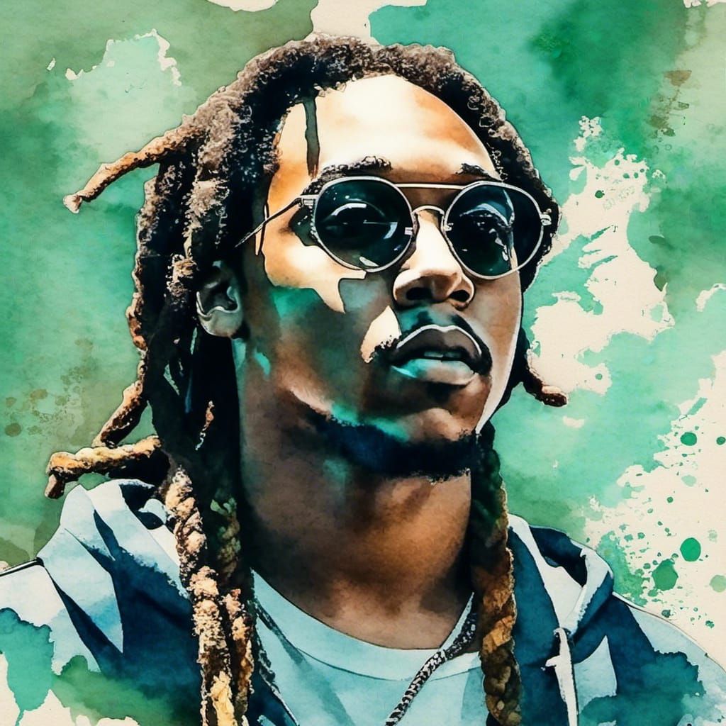 Artistic Watercolor Portrait with Braids and Sunglasses