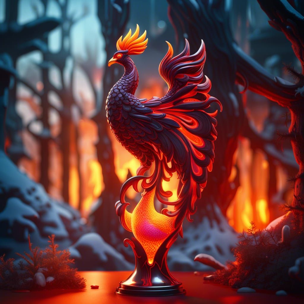 Phoenix Lava Lamp in Winter Forest: Fantasy Art