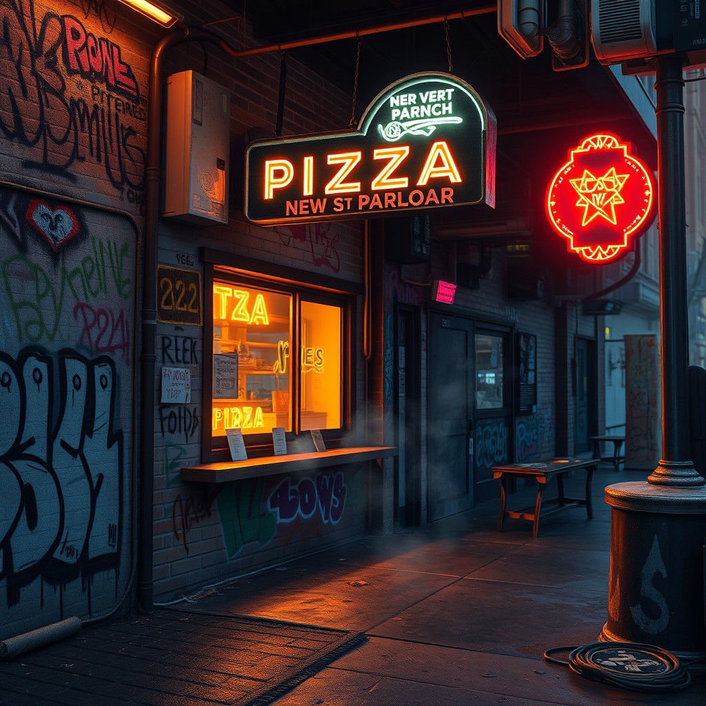 Rundown New York Pizza Joint in Digital Art Style