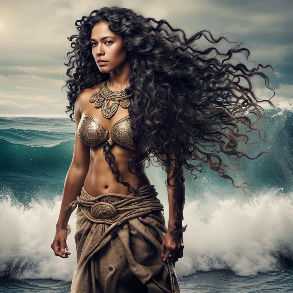 Samoan Warrior in front of the volcano Savai'i