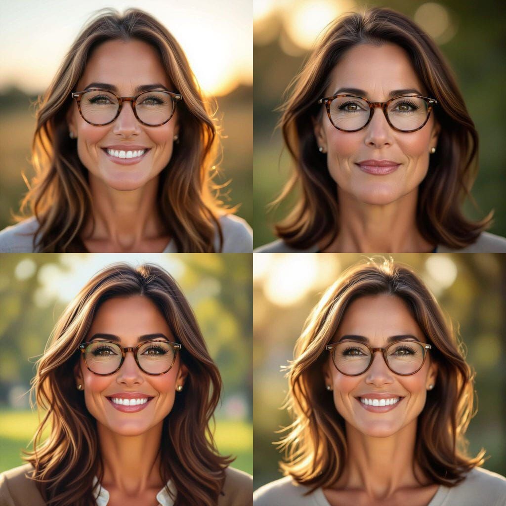 Smiling 50-Year-Old Woman with Glasses and Mole
