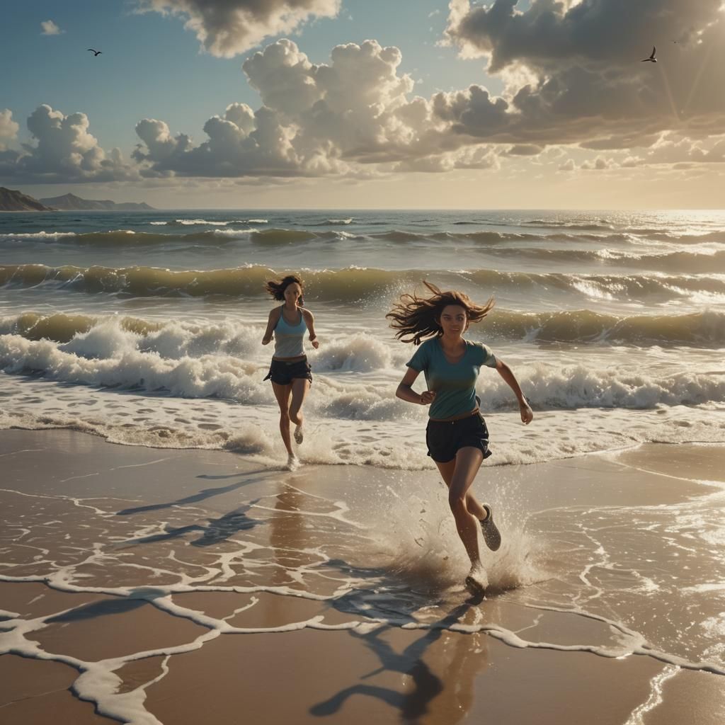 Girl Runs on Sunny Beach: Digital Matte Painting