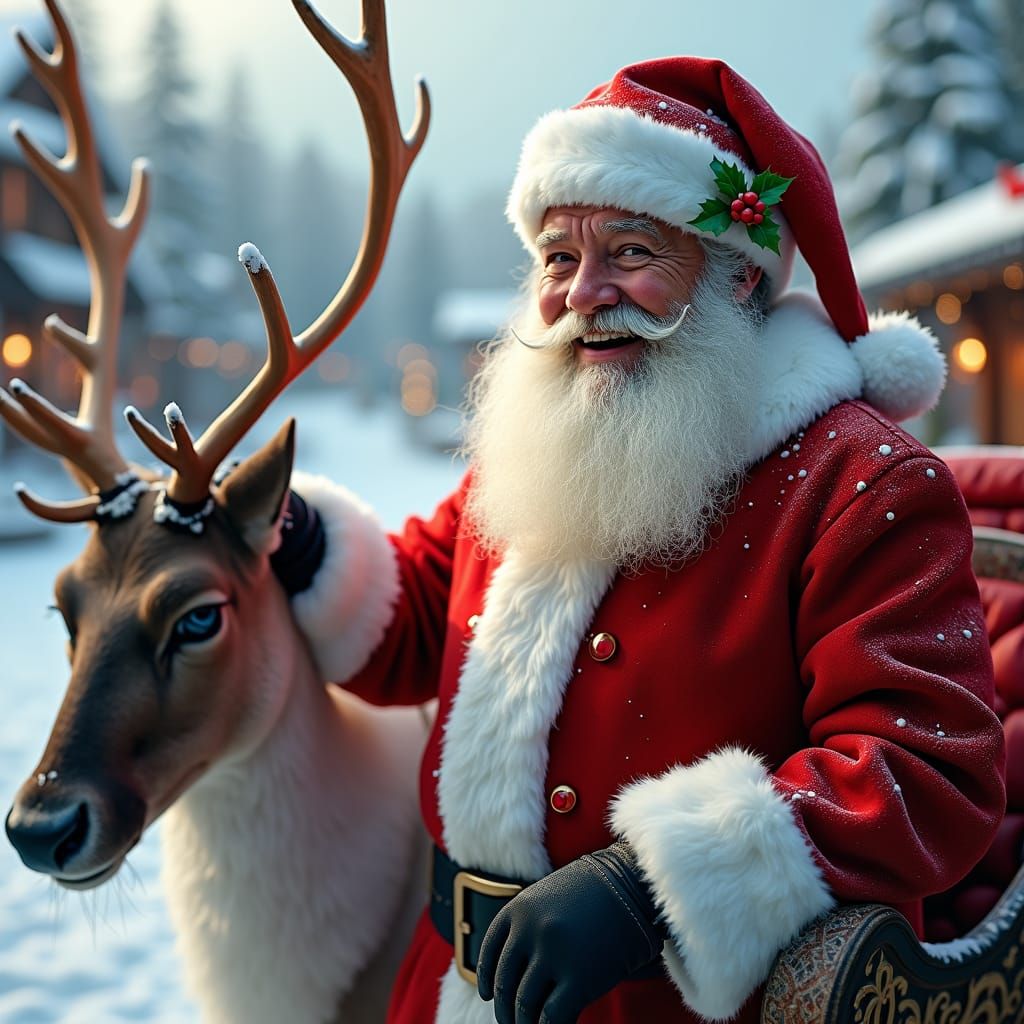 A Happy smiling Santa, with a bushy white beard, lots of wri...
