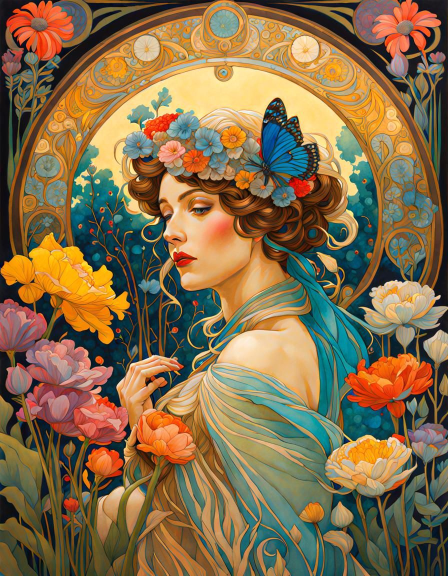 Secret Flower Garden in Art Nouveau Style