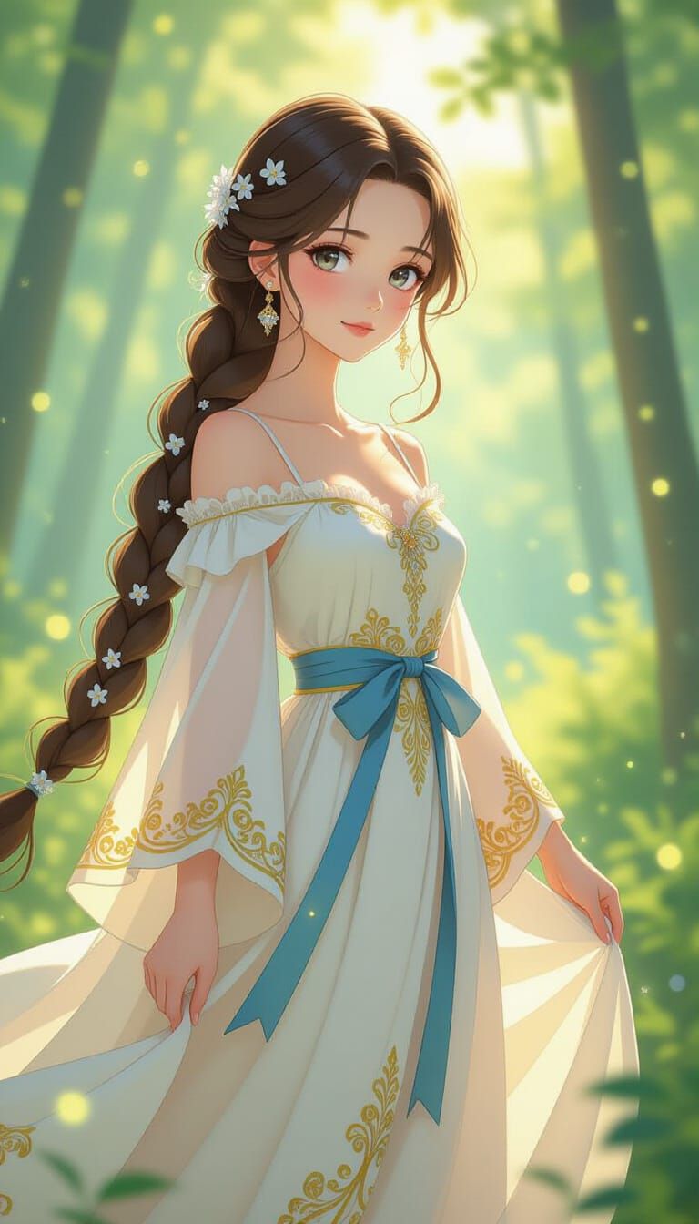 Anime Princess in Dreamy Forest, Ghibli Style