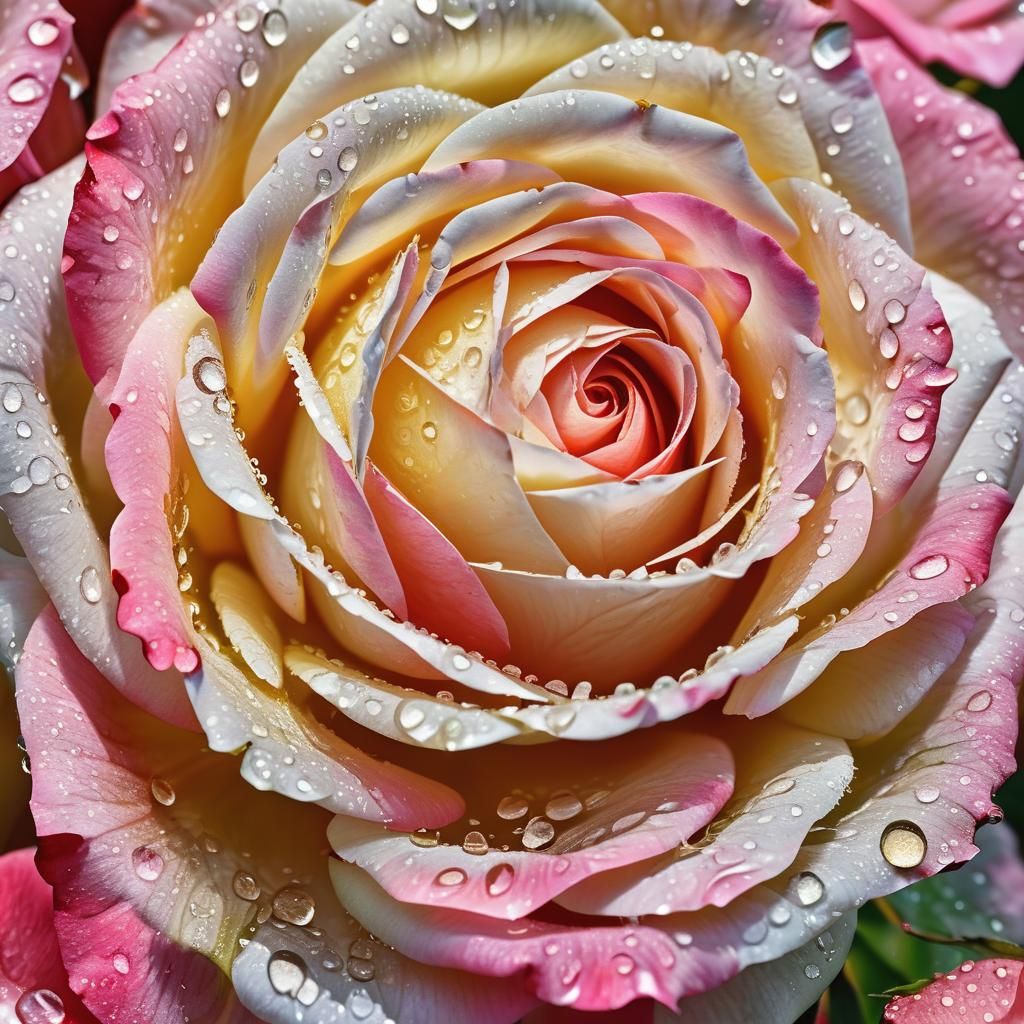Detailed Rose with Dew Drops in Sunny Light