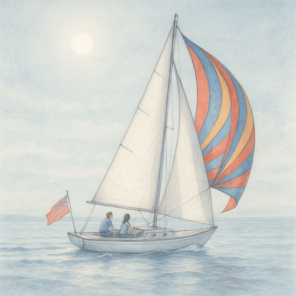 Serene Sailing Yacht in Muted Blue Seascape