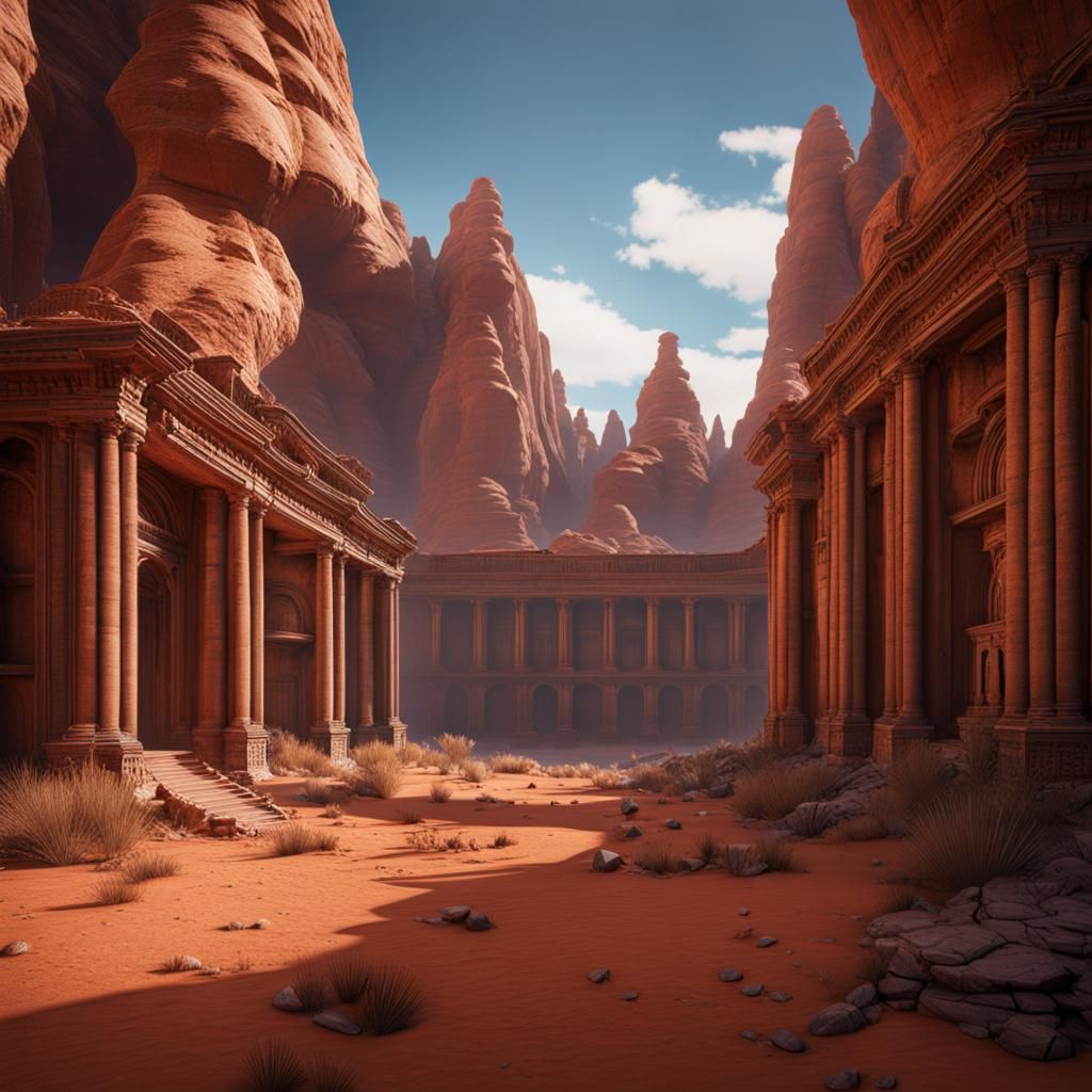 Abandoned Terracotta Buildings in Desolate Badlands