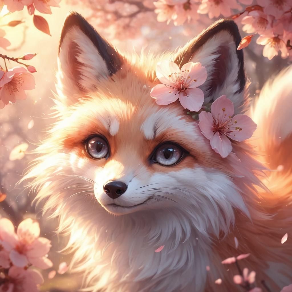 Cherry Blossom Fox in Anime Style