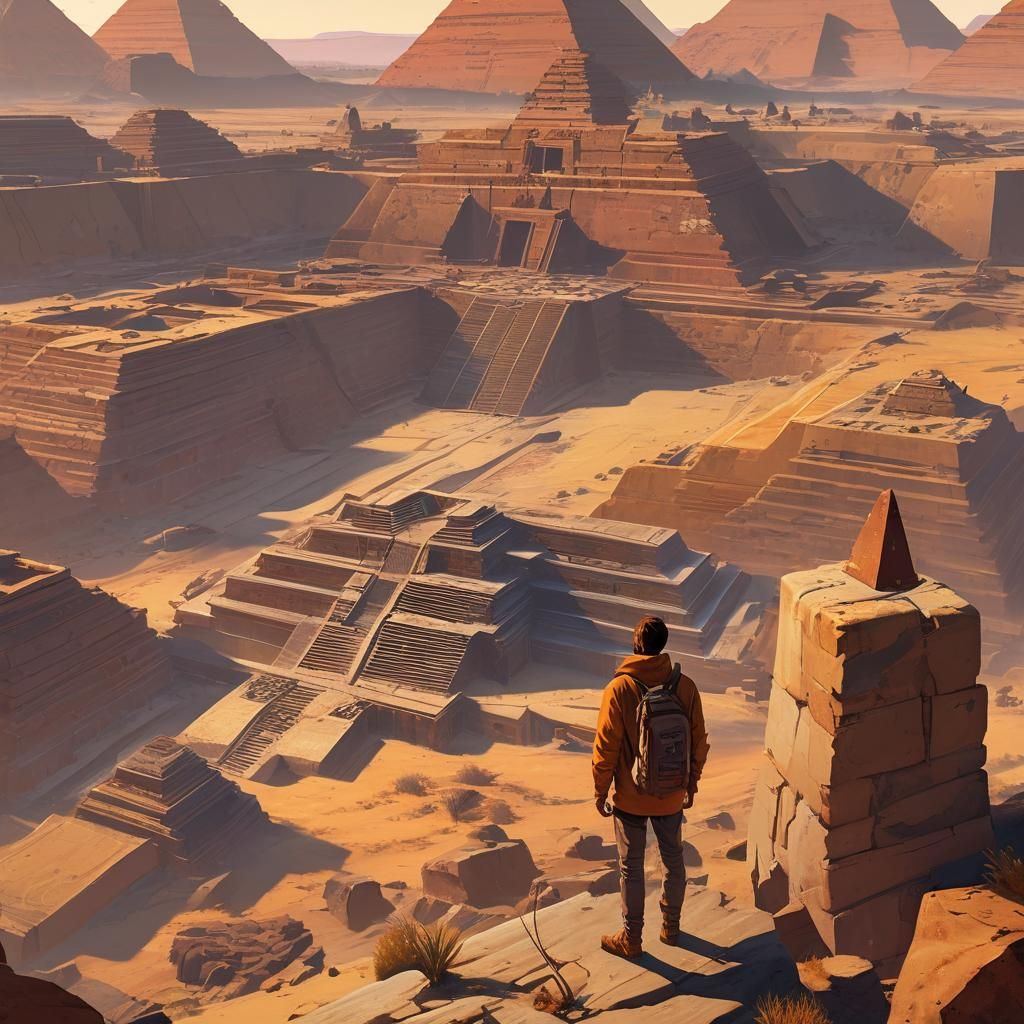 Ancient Pyramids and Temples in Golden Light