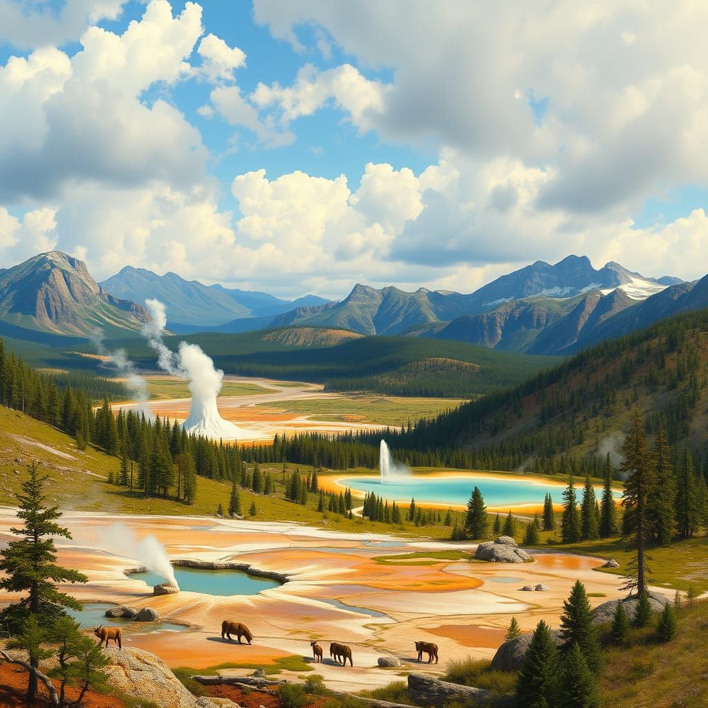 Sweeping Wilderness Landscape with Geothermal Wonders in Rom...