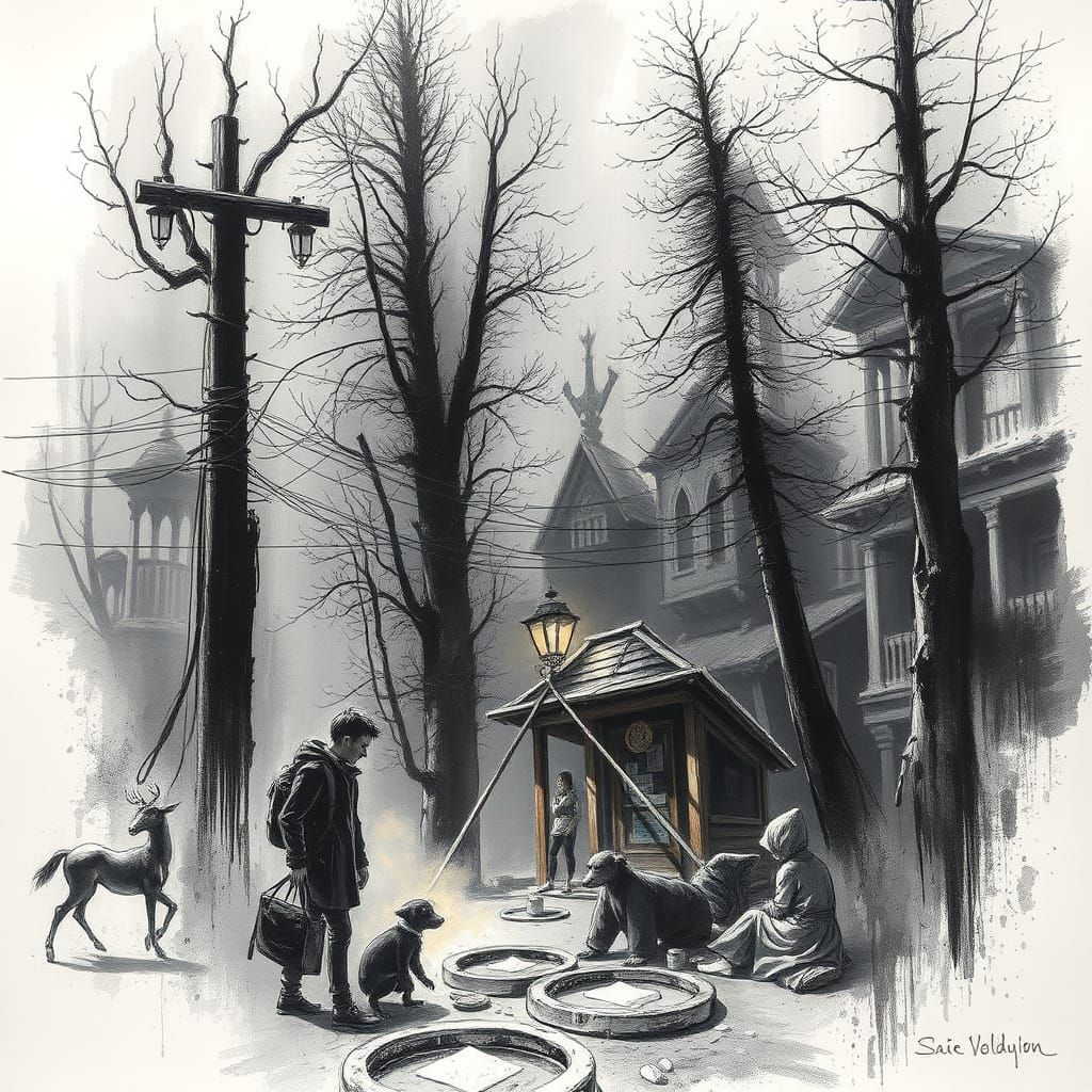 Surreal Morning Encounter in Retrofuturist Style