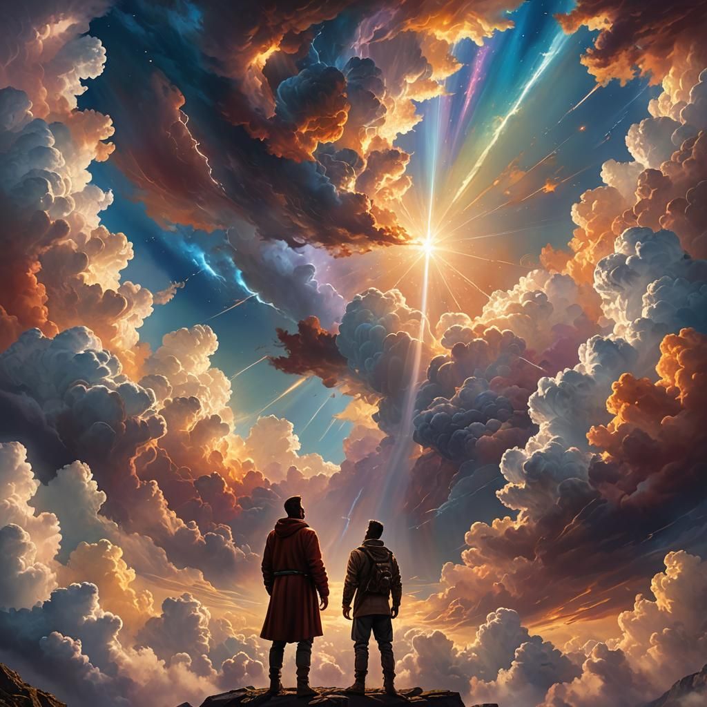 Man Communicating with God in Divine Sky