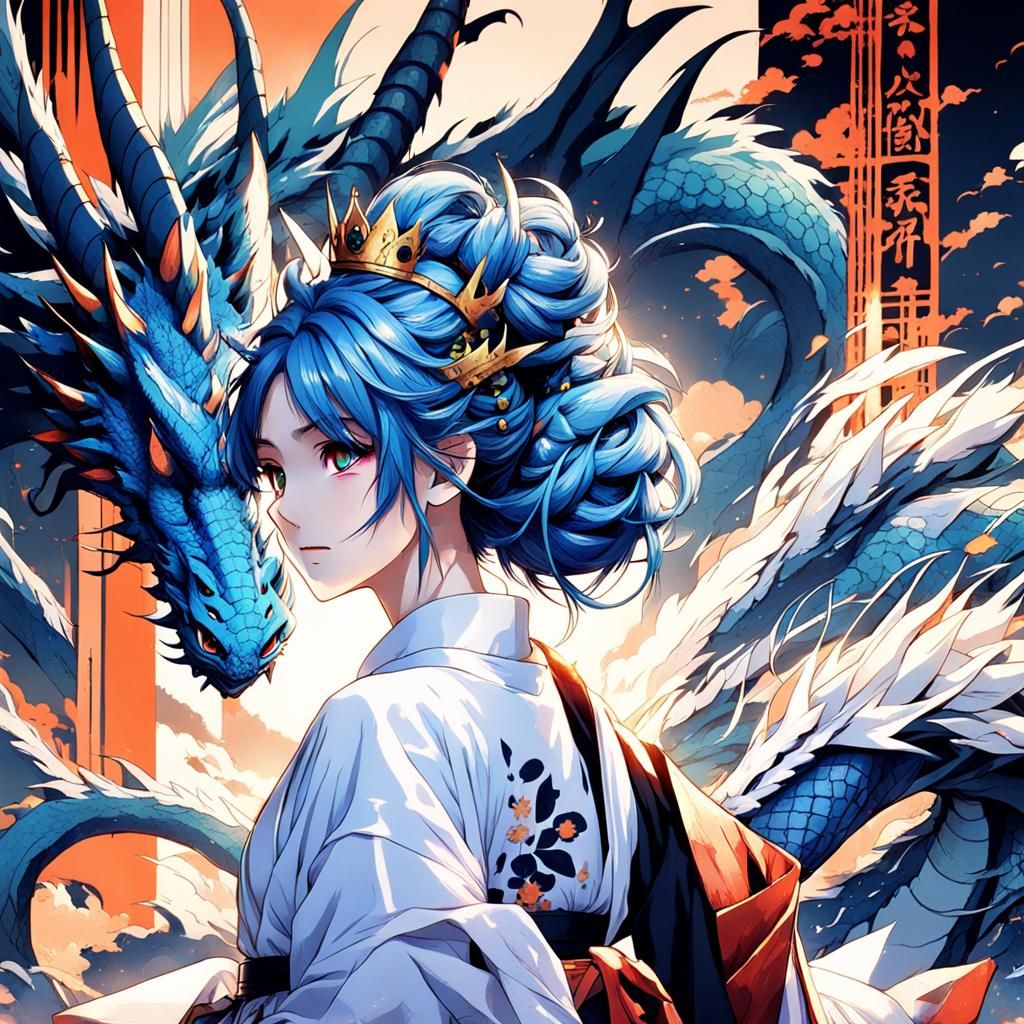 Anime Girl with Dragon in Cel-Shaded Style