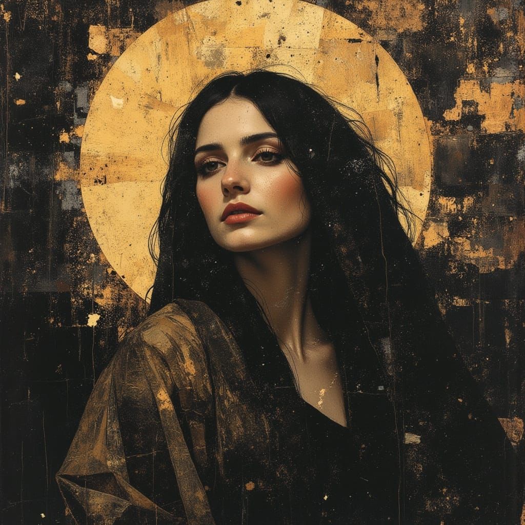 Religious Saint Icon with Golden Halo and Crown