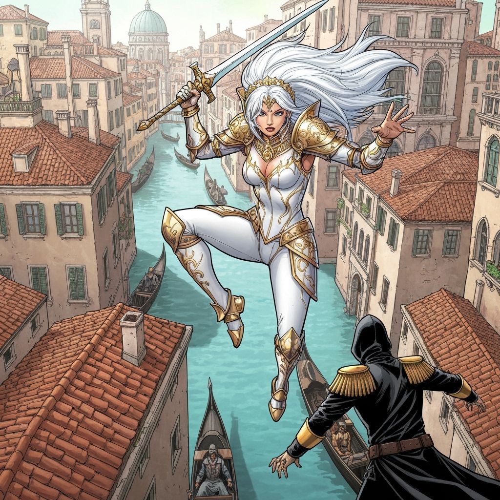 Fantasy Warrior Girl in Renaissance City Comic Art