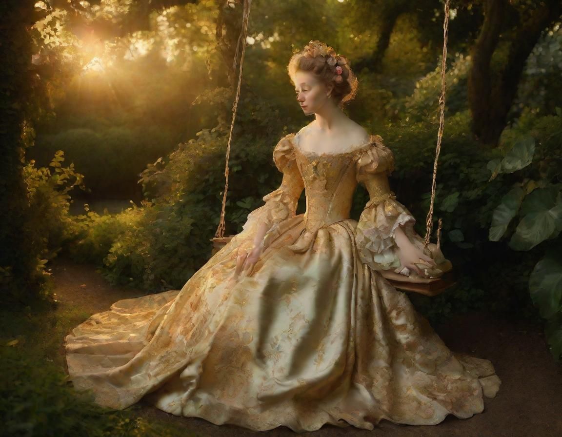 Baroque Rococo Lady on a Swing in Garden