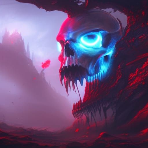 Blue Skull with Glowing Eyes in Detailed Matte Style