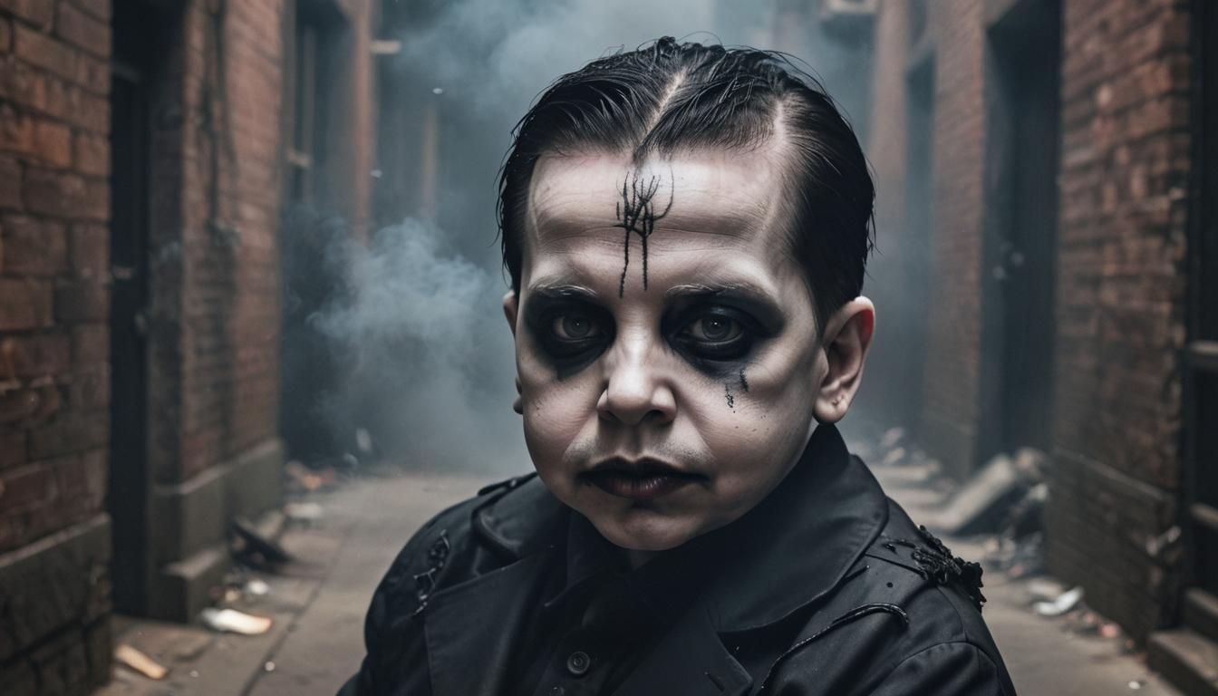 Gothic Baby Marilyn Manson Portrait in Dark Alley