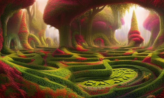 Overgrown Hedge Maze Labyrinth in Detailed Matte Painting