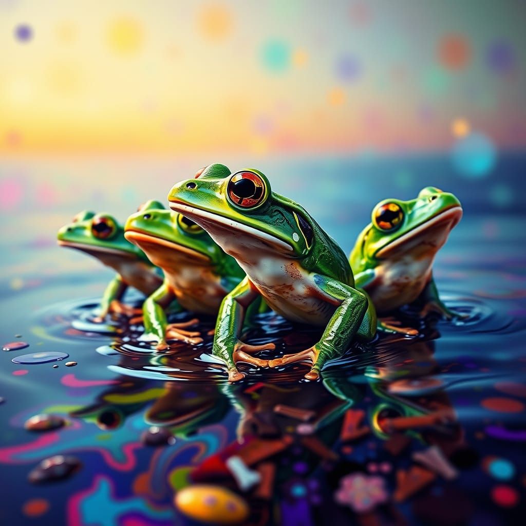 Surreal Vivid Frogs Disappearing Towards the Horizon