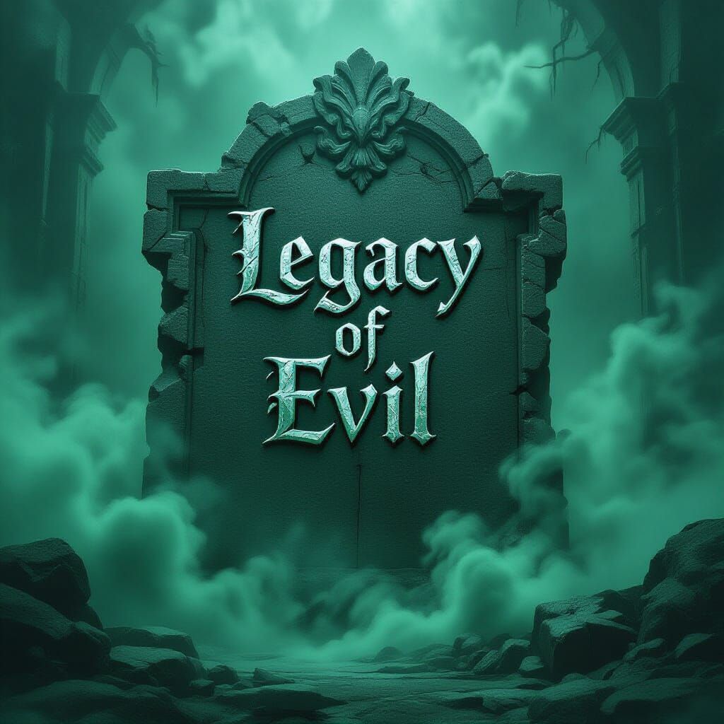 Gothic Stone Inscription "Legacy of Evil" in Dark Fantasy St...