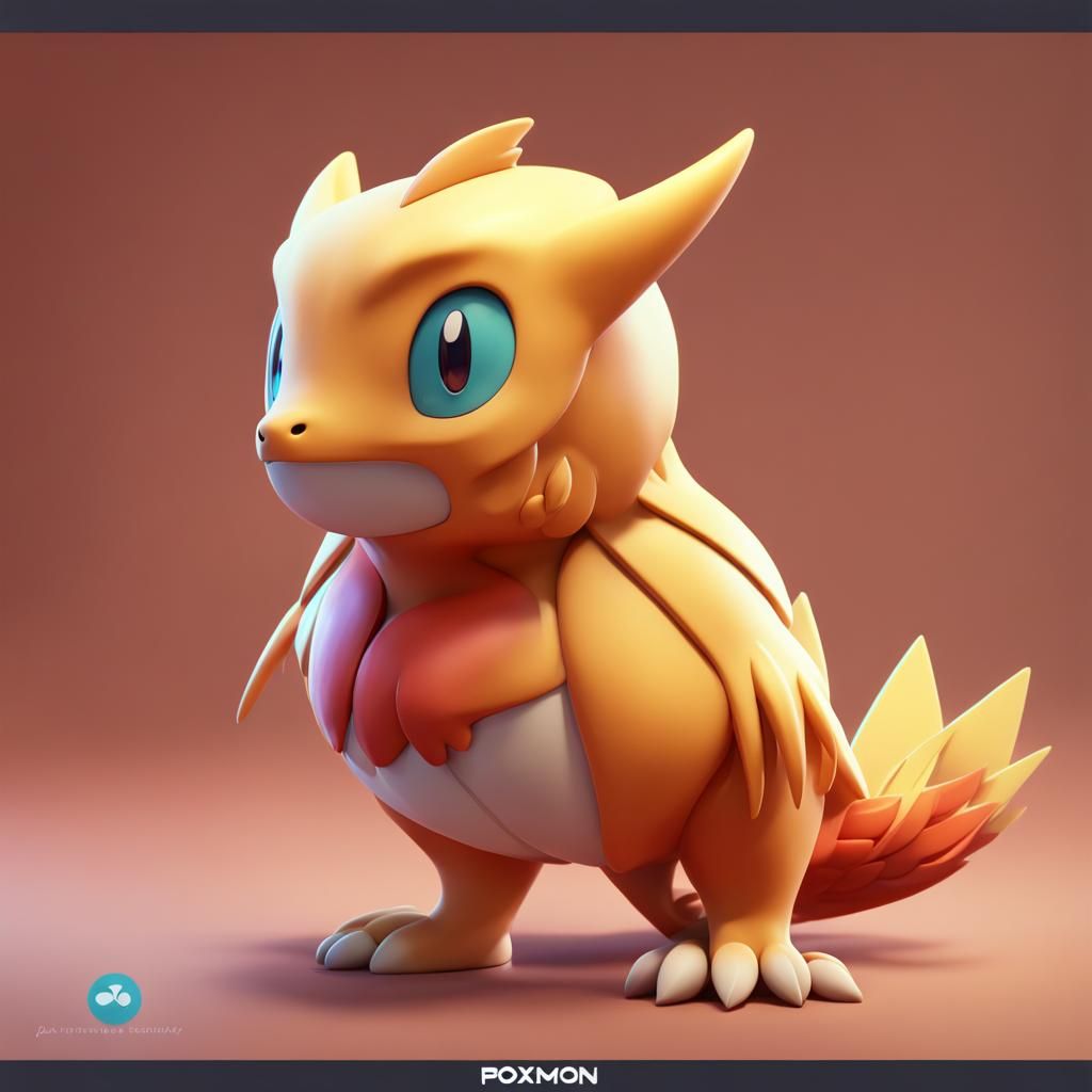 Fiery Phoenix Pokemon Concept Art in 3D
