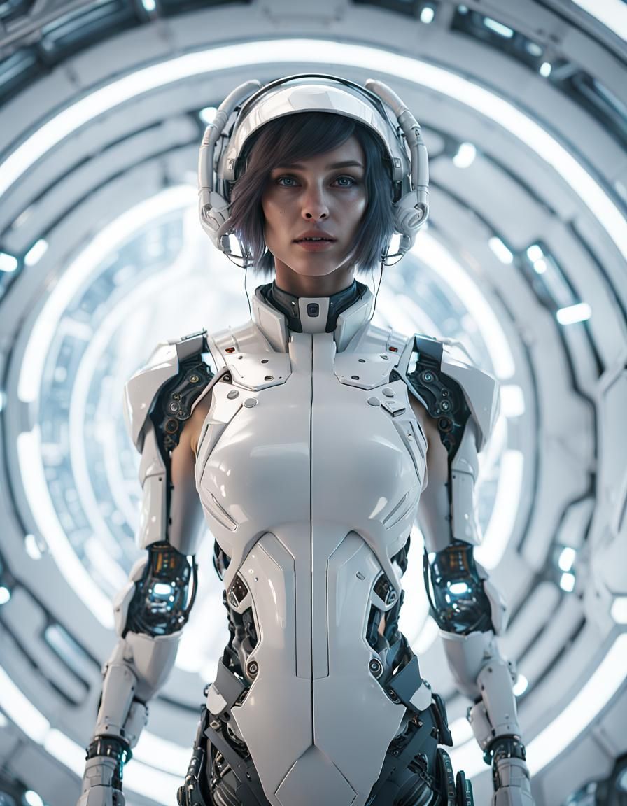 Cyberpunk Cyborg in Futuristic Space Station